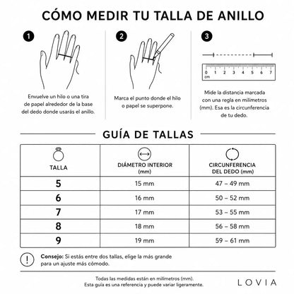 tabla de tallas anillos resistentes al agua Lovia